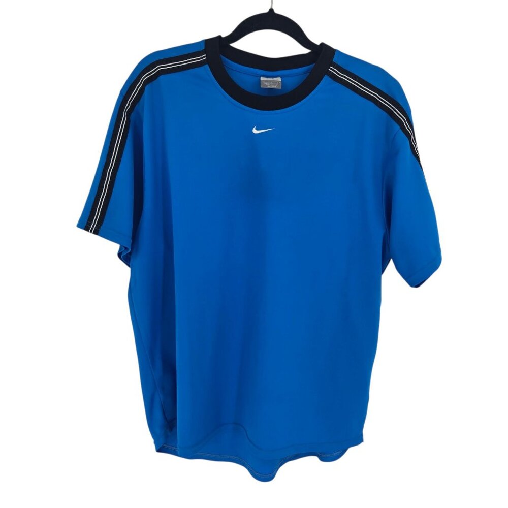 Nike mens Large blue center swoosh embroidered short sleeve shirt Vintage y2k